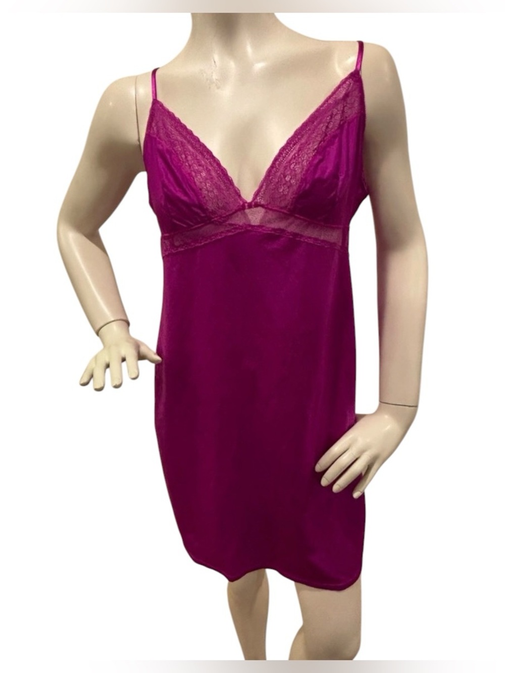 Vintage Calvin Klein Fuchsia Lace & Satin Slip w Adjustable Straps, size large